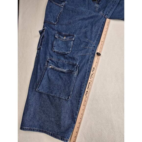 Fashion Nova Womens Blue Denim Cargo Pants Size 22 Wide Leg Baggy NEW - Picture 4 of 5
